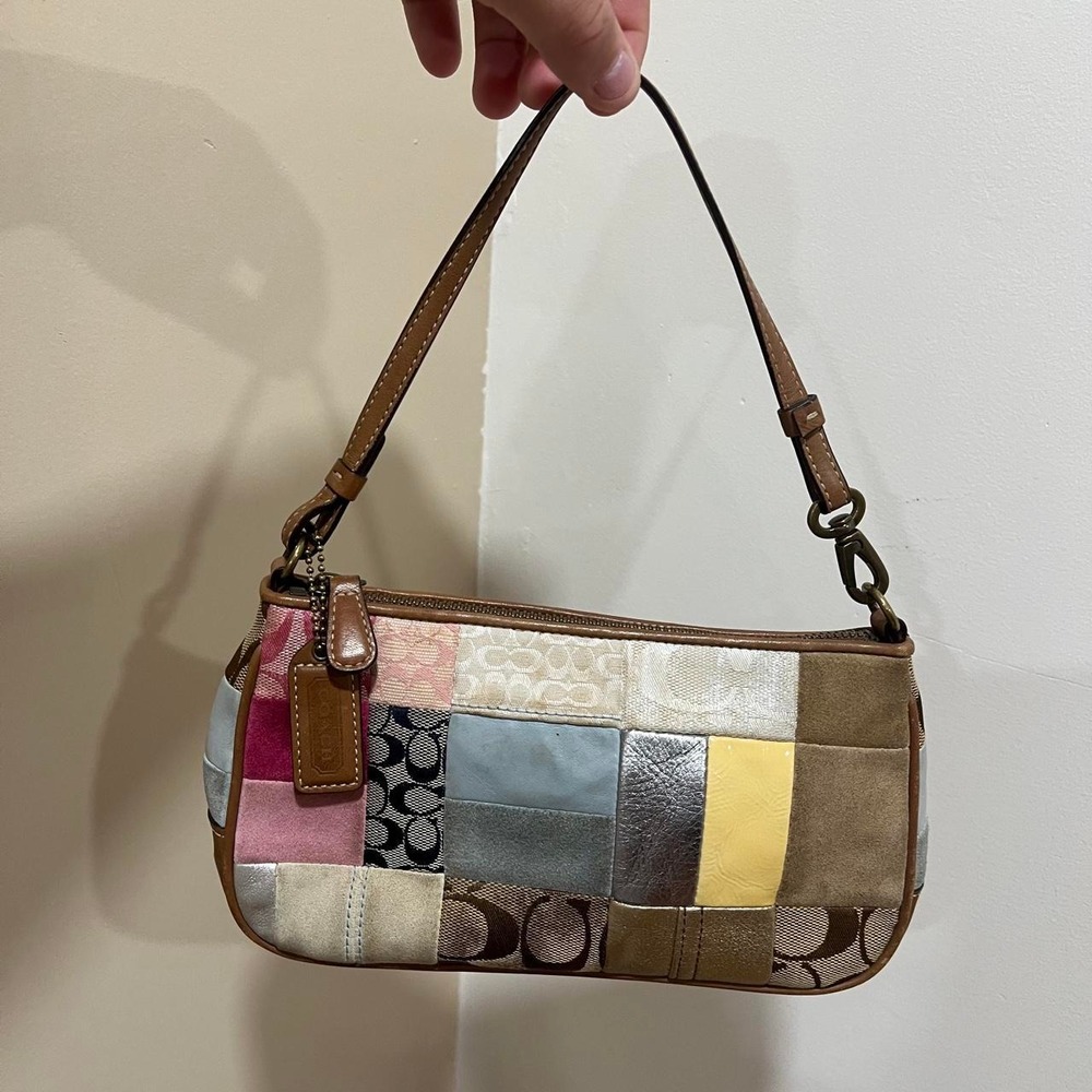 Y2K 2000s Rare Coach Patchwork Signature C Monogram Demi Shoulder Bag / Handbag